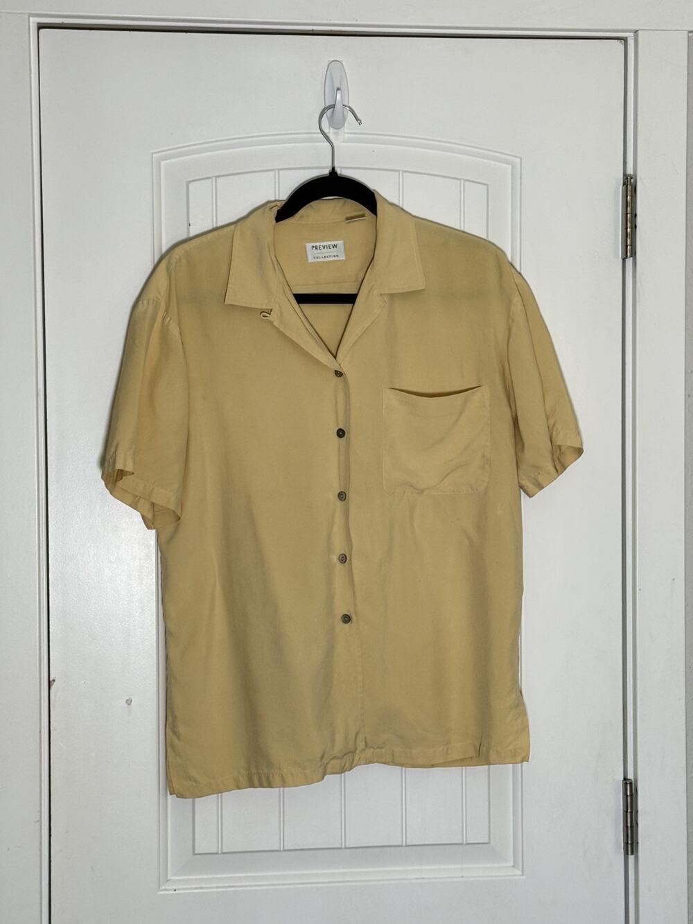 VTG Nordstrom Preview Collection Silk Button Up Size XS Yellow Mother of Pearl